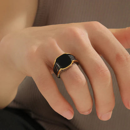 Rhodium plated black onyx ring