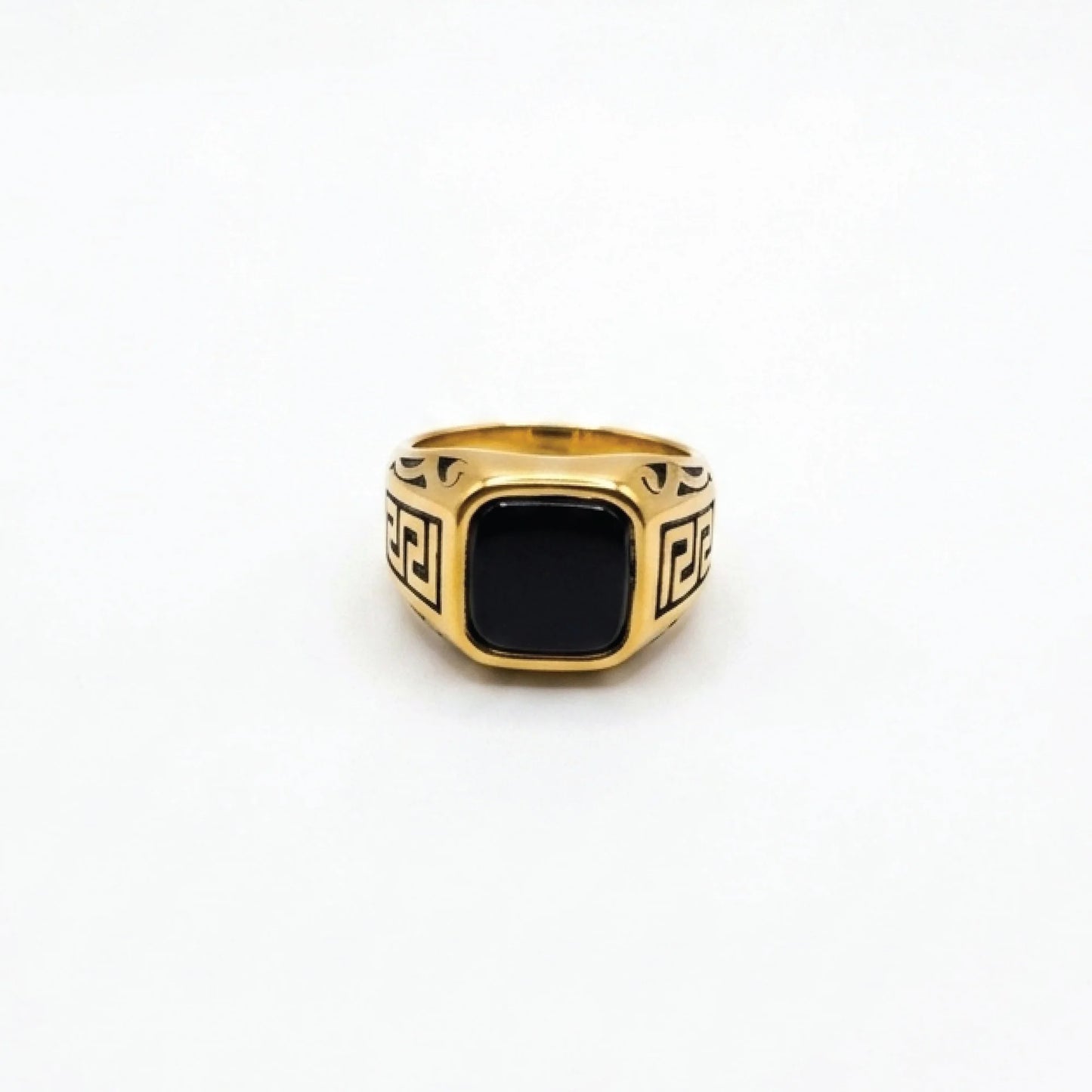 Black Stone Meander Ring