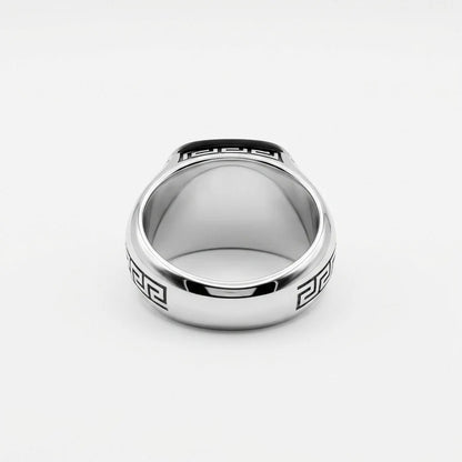 Black Onyx Ring with Greek Key Design